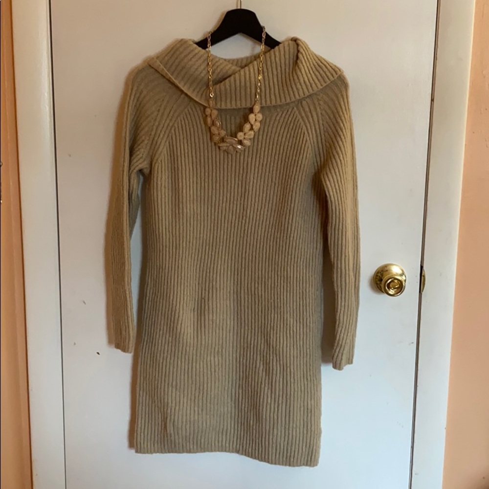 Beige sweater dress w/ turtle neck